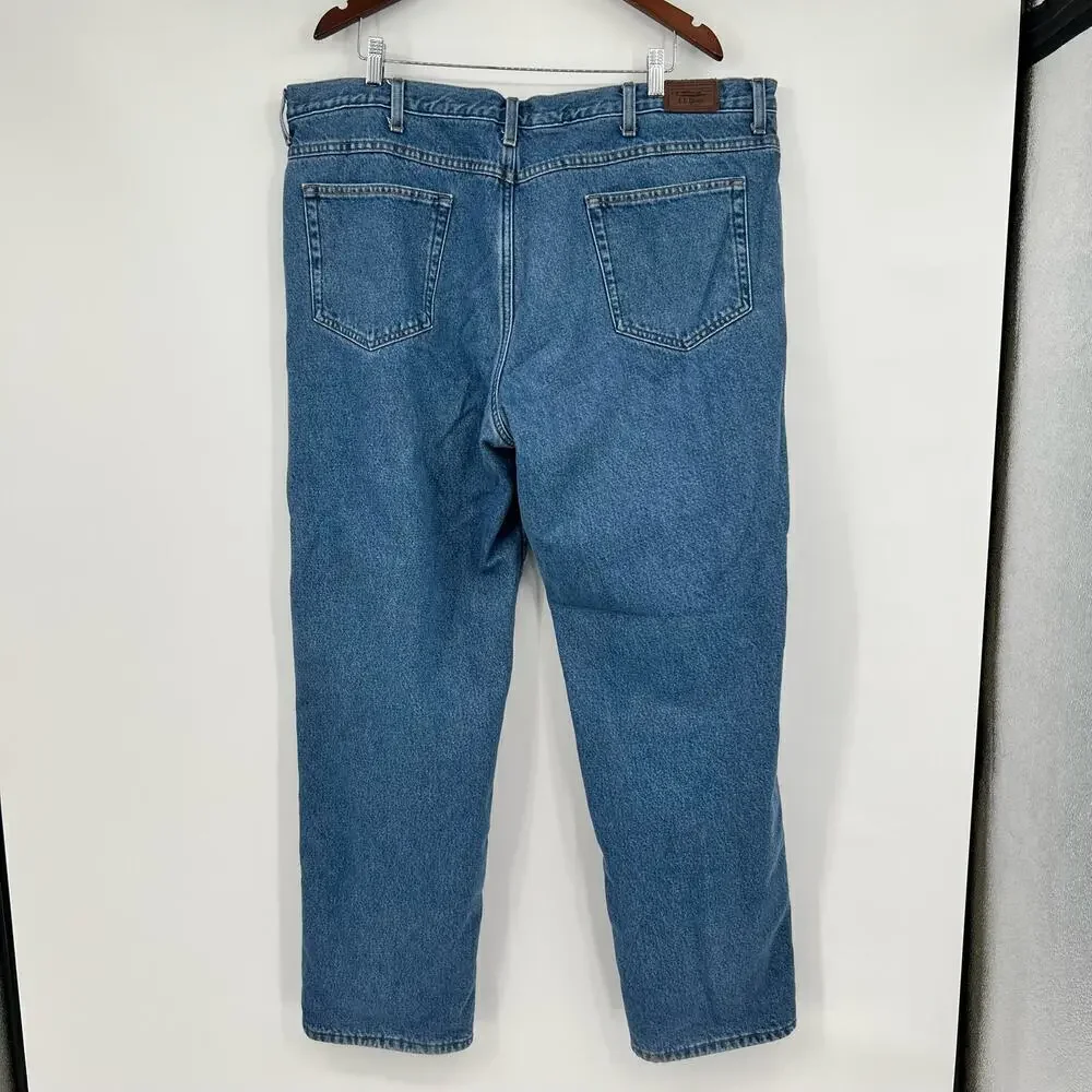 vtg 90s LL BEAN fleece lined denim jeans straight leg stonewash faded sz 44 x 34